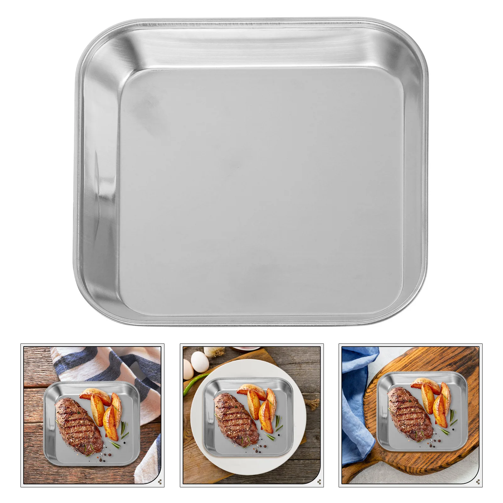 

2Pcs Stainless Steel Food Trays Thickened Small Square Dinner Plates Appetizer Cookie Steak Dessert Salad Serving Pan