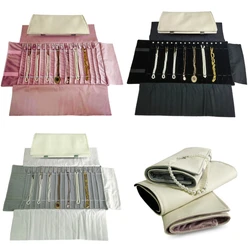 Jewelry Storage Roll Bag 16 Necklace Pendant Bracelet Chain Storage Bag PU Leather/Velvet Inner Black/Grey/Pink Multiple Option