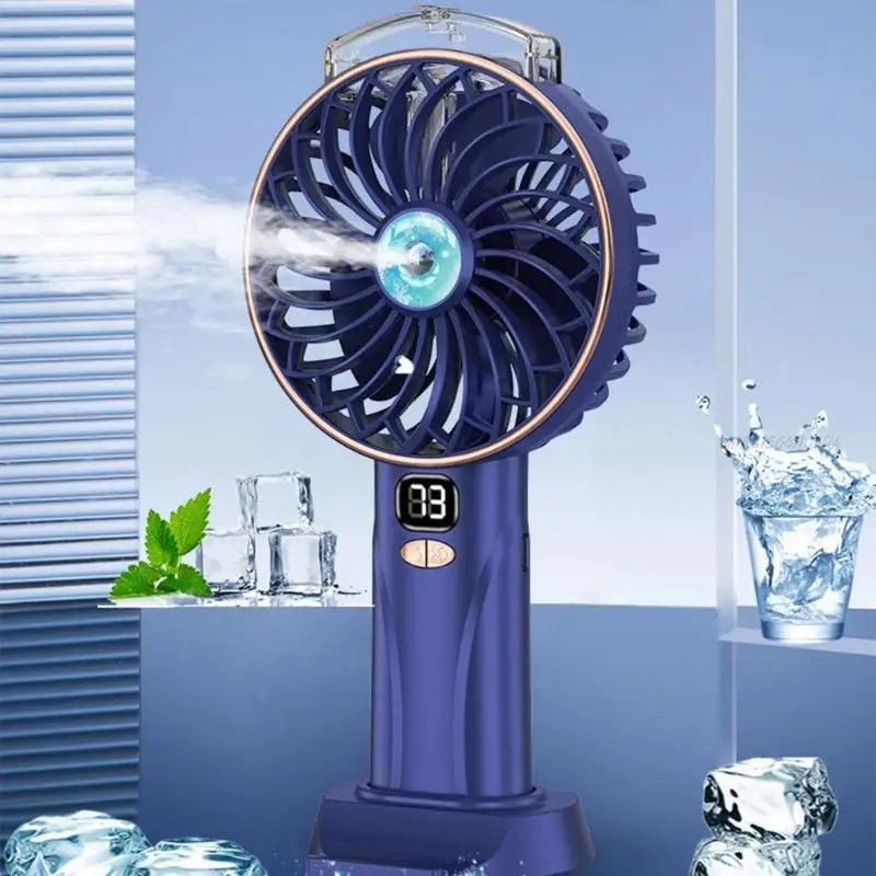 27RB محمولة 5 سرعات مروحة محمولة الشاشة الرقمية الشاشة المنزلية التخييم في الهواء الطلق رذاذ المياه قابلة للشحن مروحة صغيرة