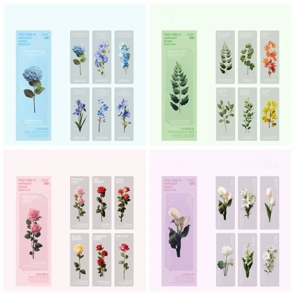 6 pcs/pack Cute Flower Series Bookmarks Originality Transparent Pet PET Book Mark Natural Plants Retro Page Marker