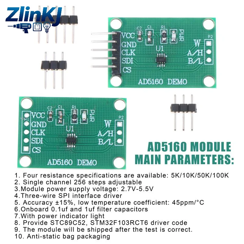 AD5160 Digital Potentiometer Module Stable Performance 5K/10K/50K/100K Optional for Industrial Circuit Debugging