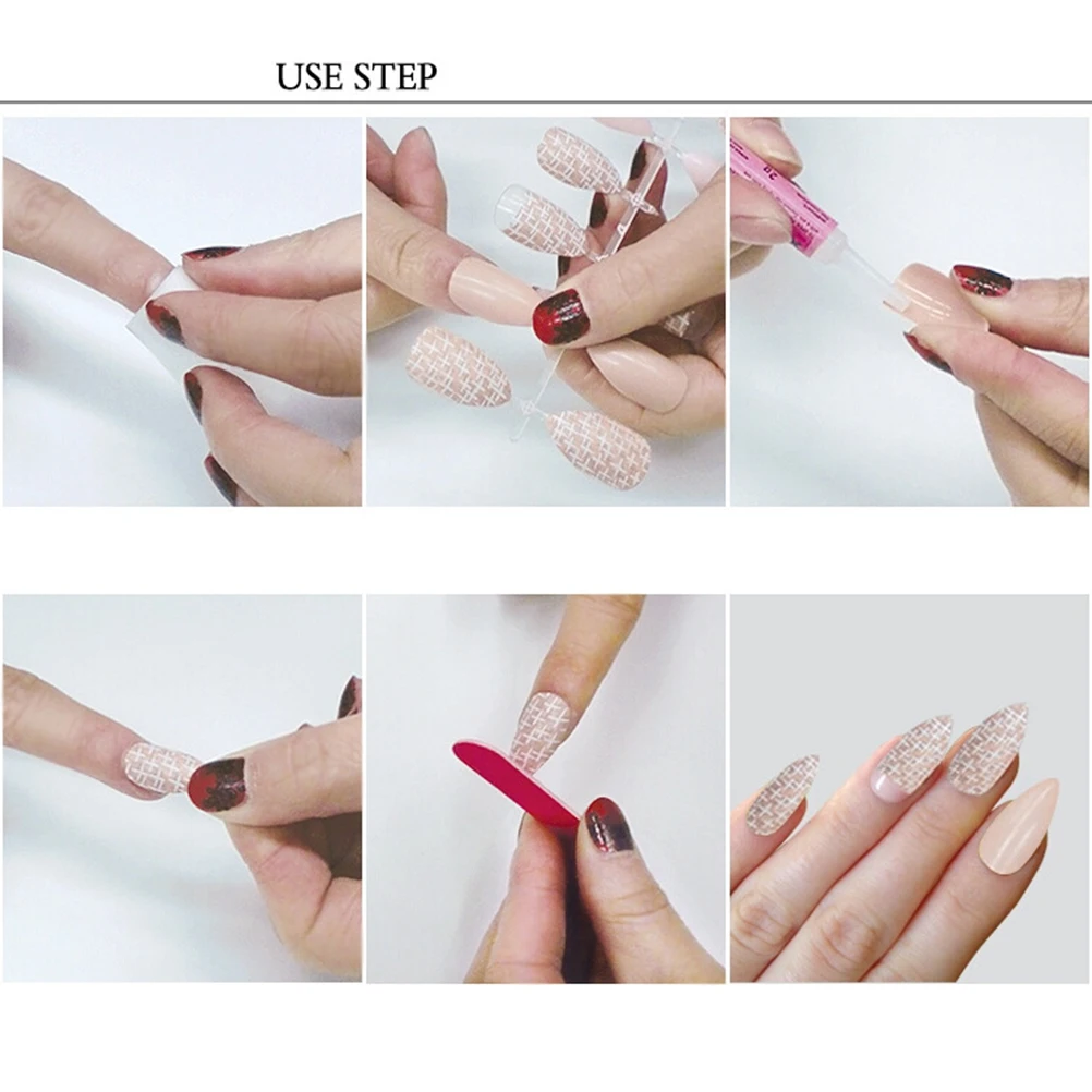 

24 Pcs Fake Nails Tips for Women Jelly Powder Artificial Fingernails False Manicures