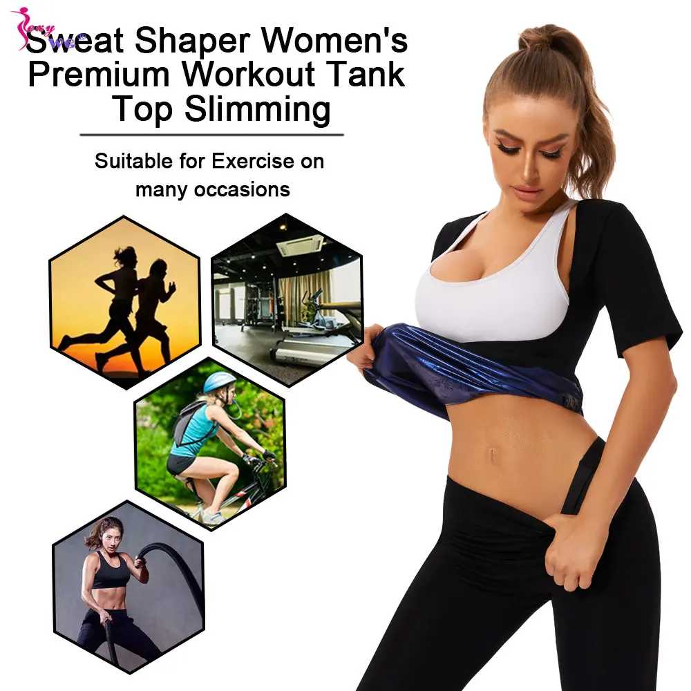 SEXYWG Sauna Top for Women Sweat Short Sleeve Weight Loss top Slimming Thin Sportwear Fat Burner Workout Body Shaper Fitness
