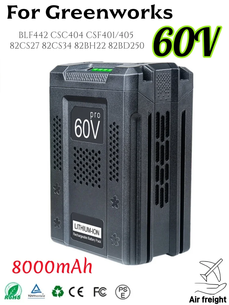 Für Greenworks Pro 60V 8,0Ah Li-Ionen-Akku Hochleistungs-Ersatzakku mit BMS Kompatibel mit LB60A01 LB60A