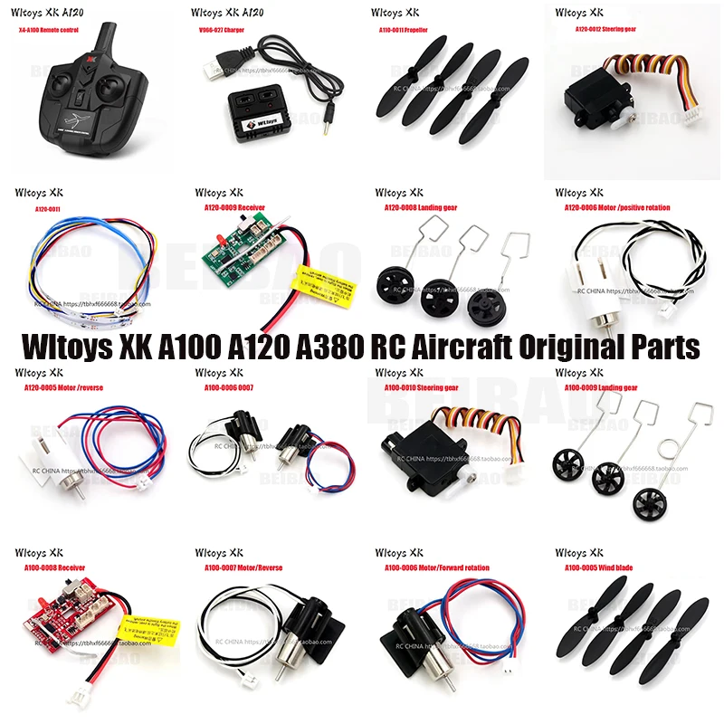Wltoys XK A100 A120 A380 RC Aircraft Original Parts Propeller Landing Gear Motor Receiver Servo Light Charger Remote Control
