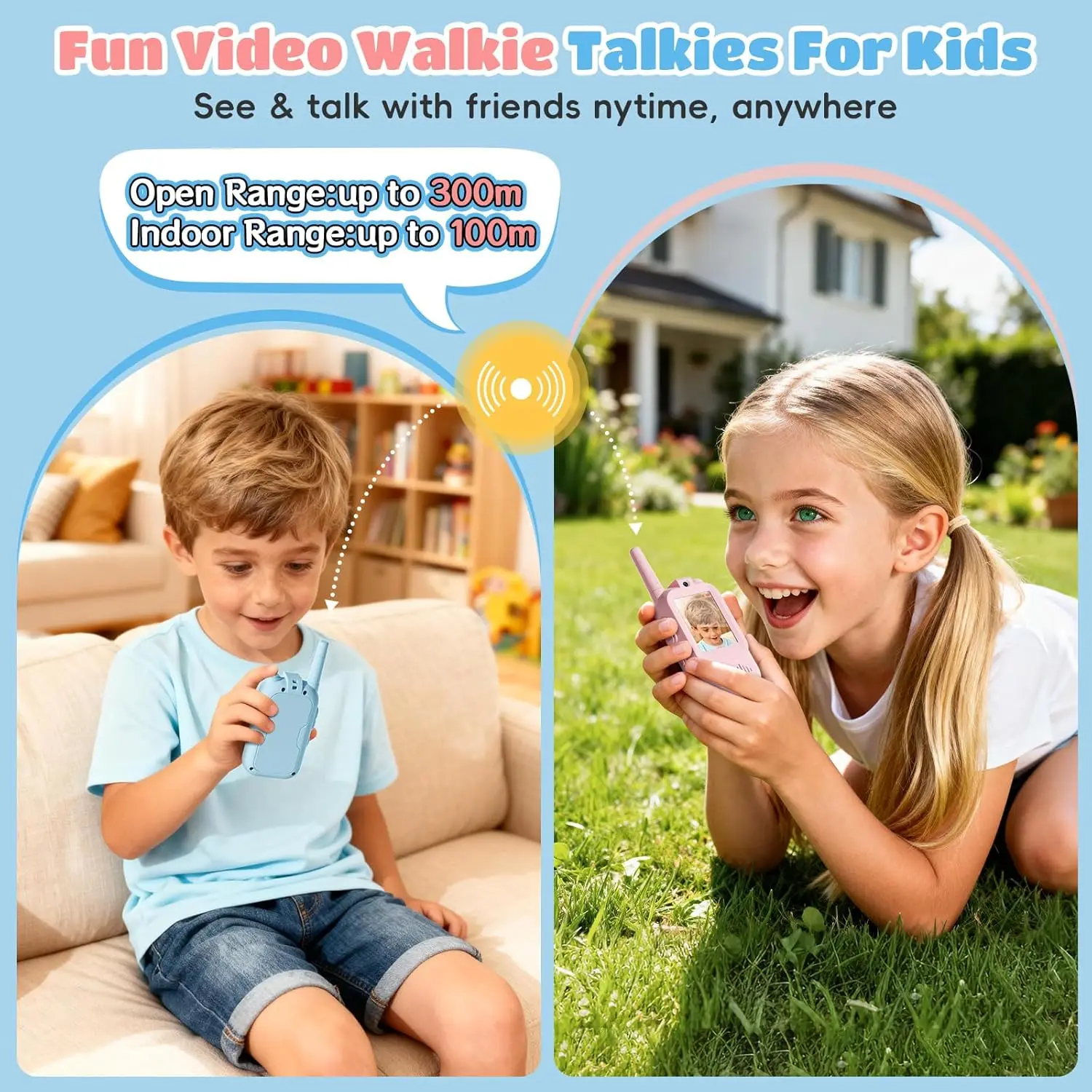 Video Walkie Talkies for Kids – Kids Walkie Talkies 2 Pack with Voice Changer, 1000 Feet Range, Fun Toys for Indoor Play, Campi
