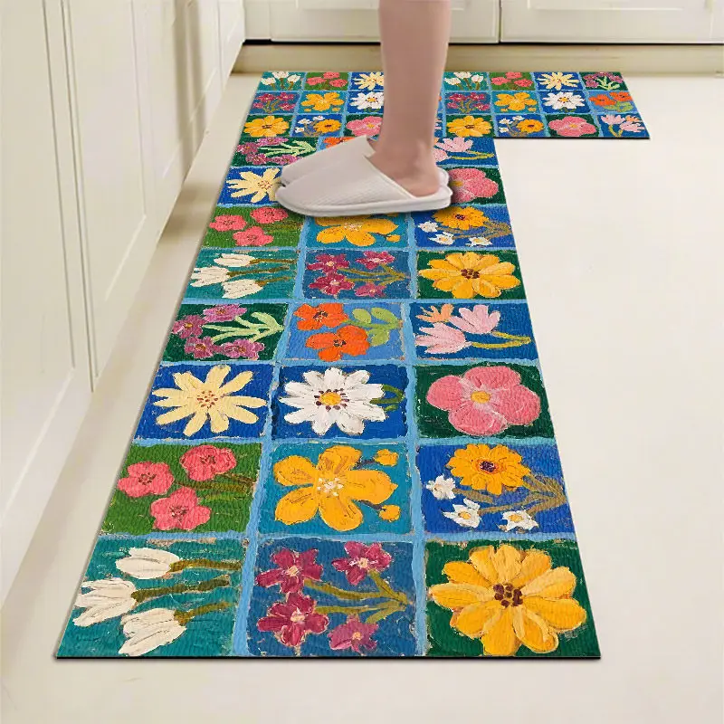 VIKAMA American-Style Vintage Kitchen Rug Anti-Slip Water-Absorbent Easy To Clean Non-Wear Washable Laundry Room Floor Mat Decor