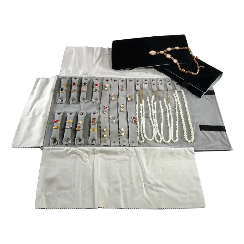 

Big Sale Factory Direct Selling Multi-function Velvet Jewelry Display Necklace Ring Earring Storage Case Jewelry Roll Bag