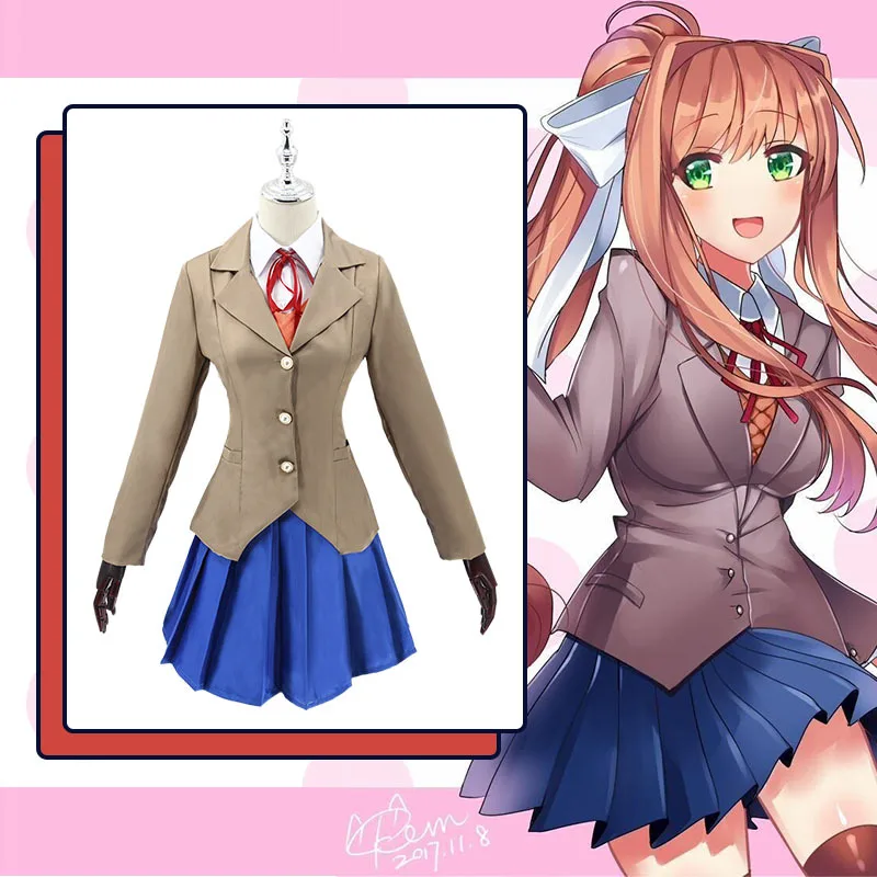 

Косплей Костюм Sayori Yuri Natsuki Monika, Doki, литературные Клубные костюмы, школьная форма, аниме, юбка на Хэллоуин, Женская куртка