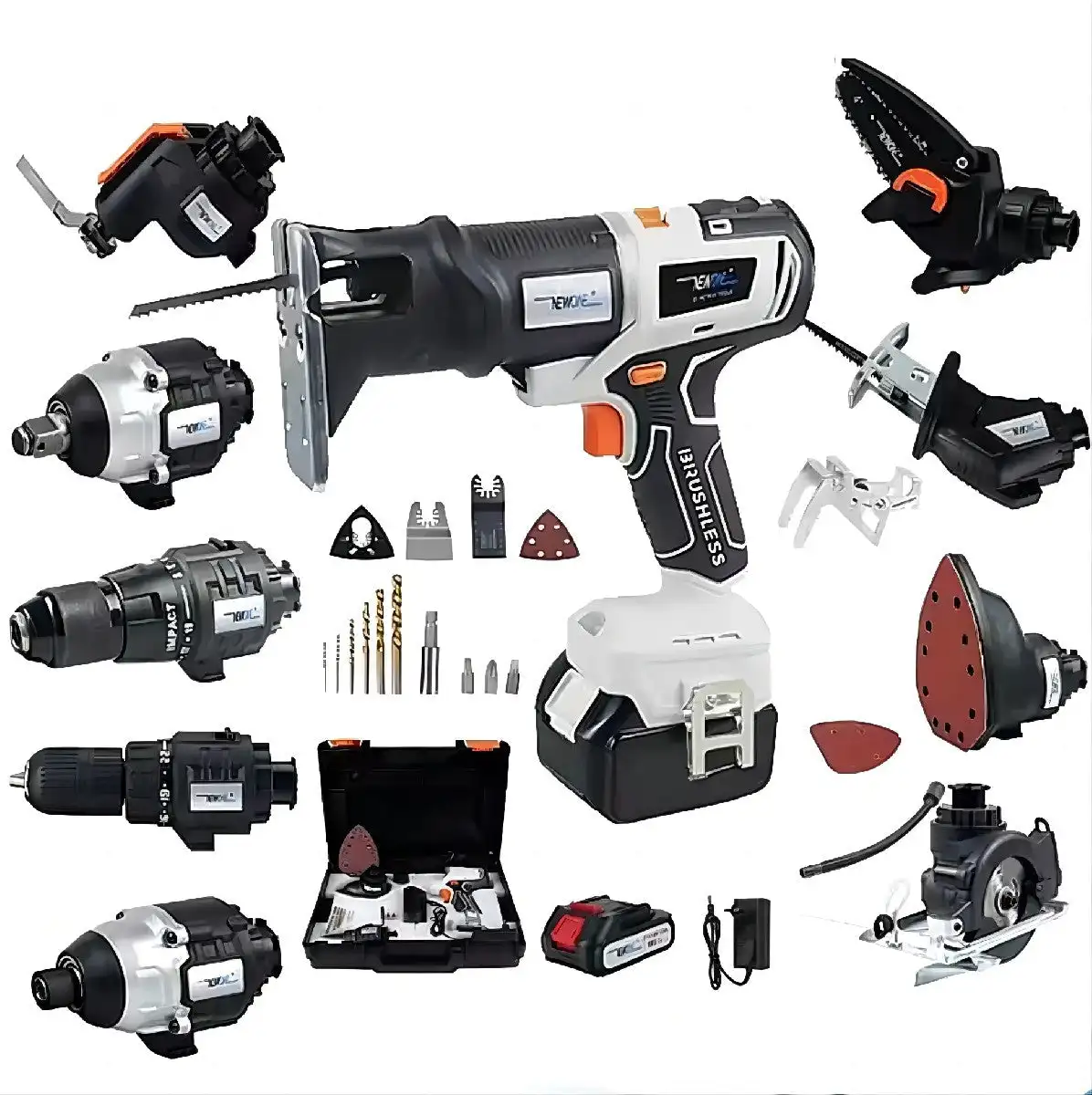 

Cordless Brushless Screwdriver Multitool Impact Drill Wrench Chain Circular Reciprocating Saw Sander Multitool