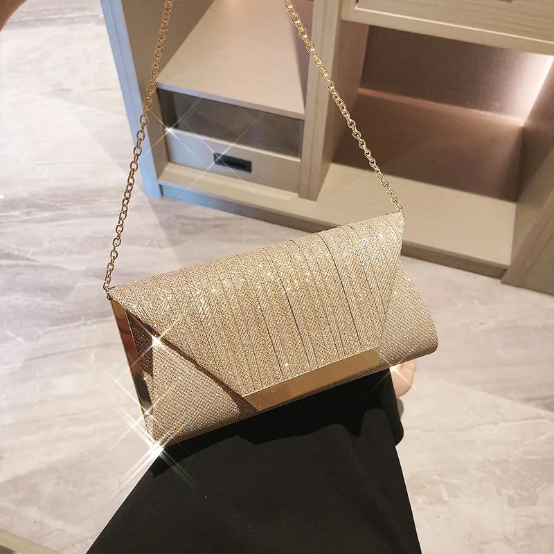 Bolso de noche exquisito para mujer, bolso de hombro con cadena de cóctel y purpurina para fiesta, banquete, boda elegante