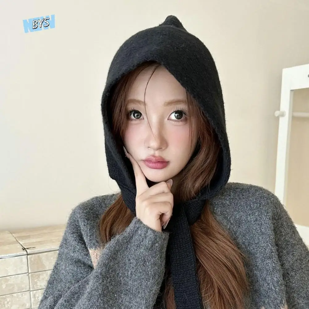 

Fashion Korean Style Balaclava Cap Soft Thicken Coldproof Hooded Caps Warm Ear Protection Scarf Hat Female