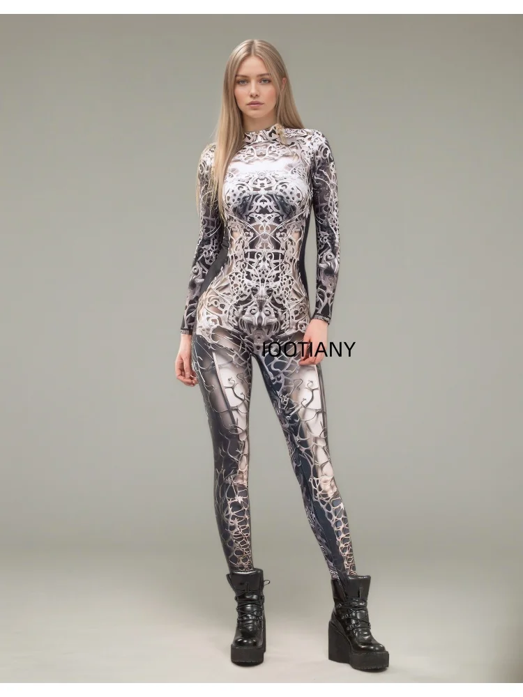Futuristischer mechanischer Rüstungsanzug für Frauen, Graffiti-Schädel-Skelett, altägyptische Rüstung, Jumpsuit, Rave-Festival-Cosplay-Kostüm – Detail 25