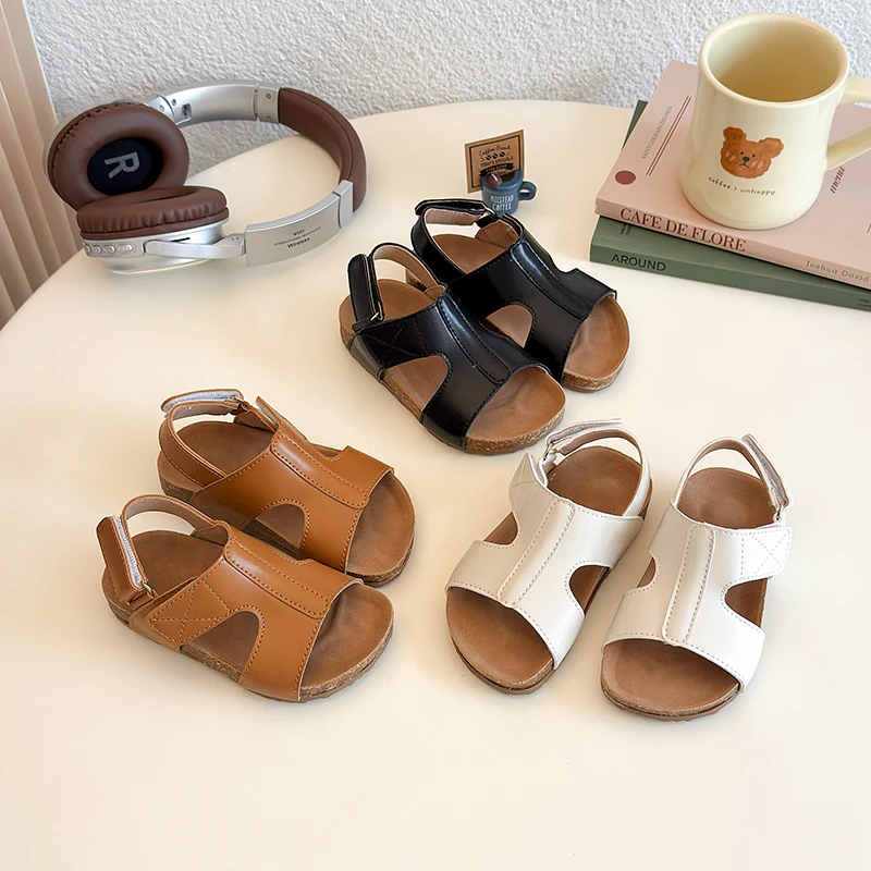 

Kids Sandals Open Toe Child Buckle Shoes Girls Boy Hook Loop Flat Sandal 2025 Summer Baby Barefoot Fashion Beach Shoe 21-30