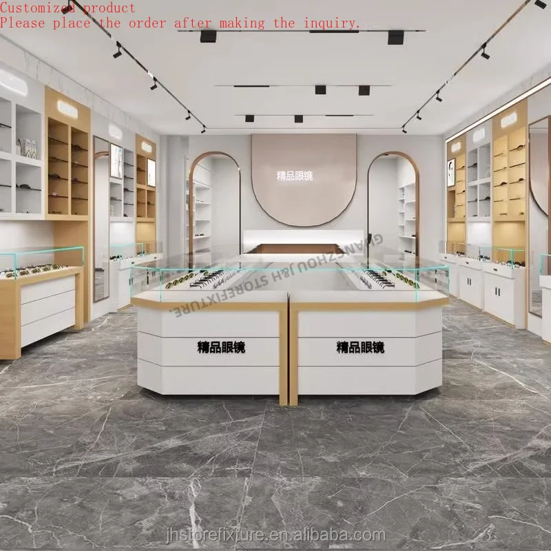 

High-end Glasses Display Cabinet Customize Size Show case Glasses Display Counter Stand Shiny Gold for Shop