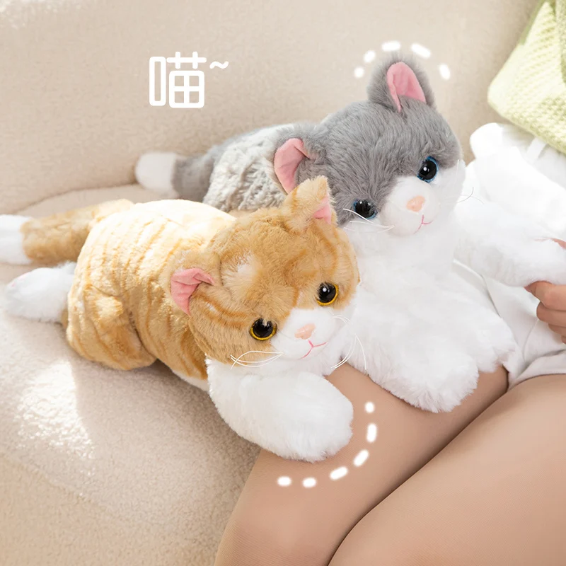 Simulated Cute Lying Cat Doll Plush Toy Soft Stuffed Animals Realistic Pet Kittey Pillow Home Store Decor for Girls Kids Gifts