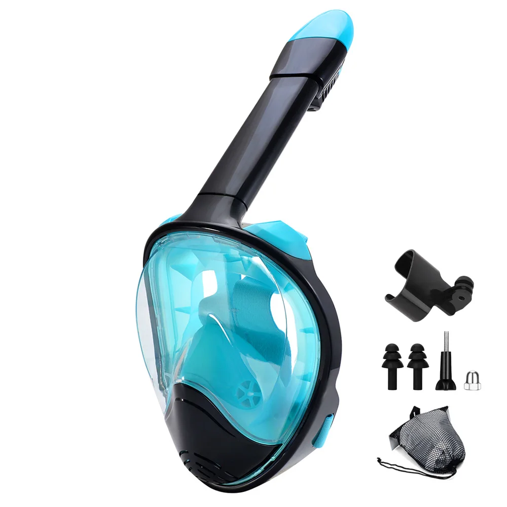 Full Face Snorkel Mask Snorkeling with Camera Mount 180 Degree Panoramic View Anti-Fog Anti-Leak Snorkeling Set for Adult Kids