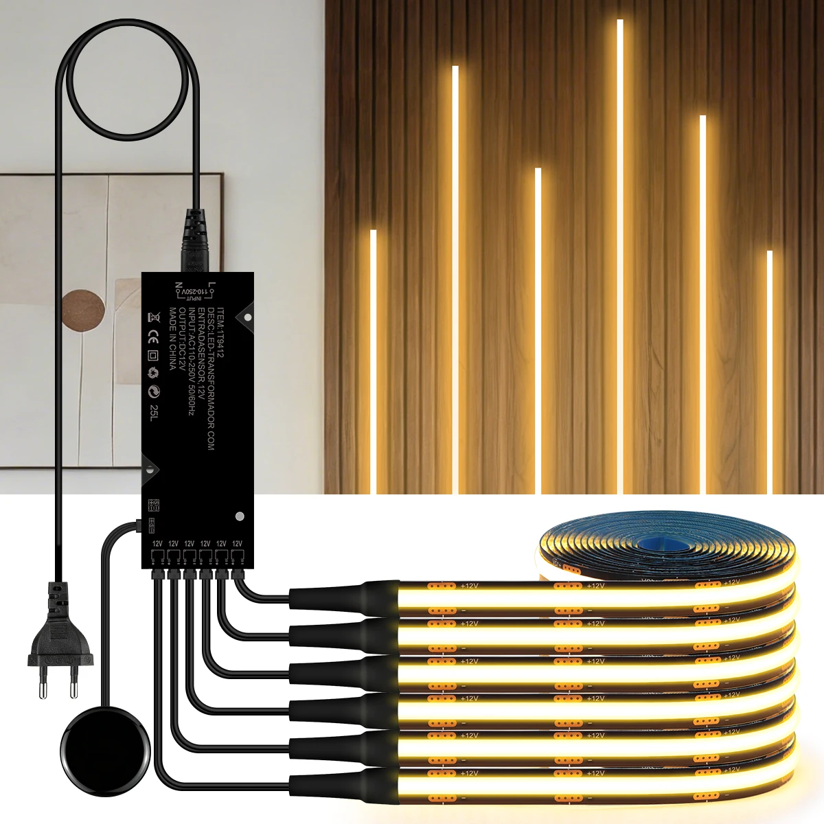4/6/10Pcs Touch Dimmer COB LED Strip Light,Room Decor 2/3M Tape Wall Lamp, Penetrate Wood/Glass Control,for Acoustic Wall Panel