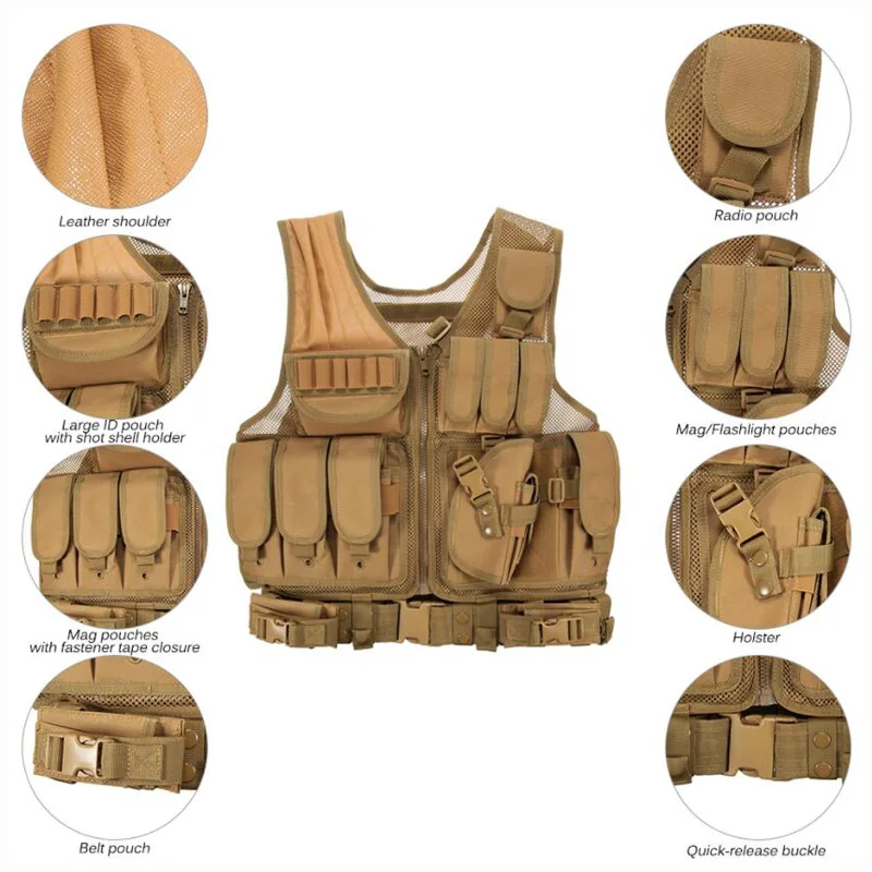 Military Hunting Tactical Vest Air Gun Colorful Bullet Armor CS War Game Accessories Multifunctional Adjustable Molle Vest