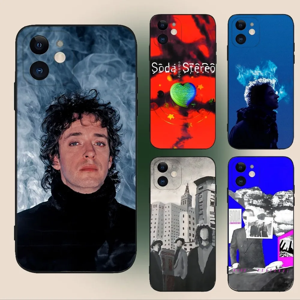 

S-Soda Stereo Band Phone Case For iPhone 15,14,13,12,11,Plus,Pro Max,XS,X,XR,SE,Mini,8,7 Soft Silicone Black Cover