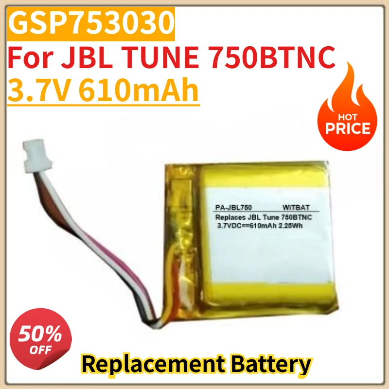 

High Quality New 3.7V 610mAh Replacement Battery GSP753030 For JBL TUNE 750BTNC
