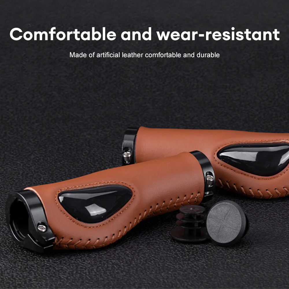 Leather Bicycle Grips Liquid Silicone MTB Handle Cuffs Ergonomics Handlebar Grip Bilateral Lock Non-slip Road Bike Accessories