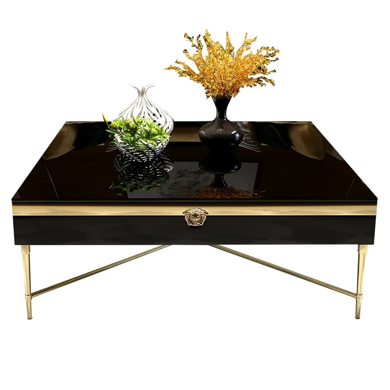 Light luxury high-end stainless steel TV cabinet coffee table square living room modern furniture storage