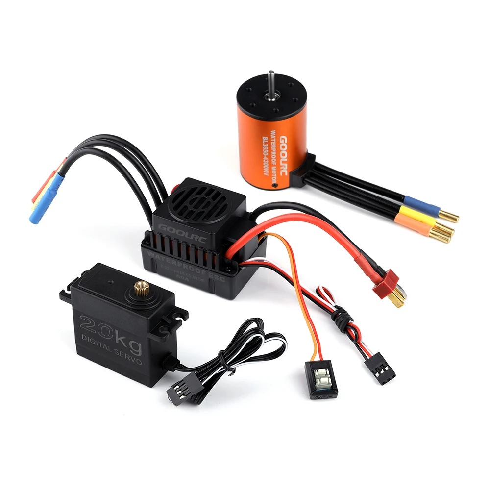 GoolRC Combo Set 3650 4300KV Motor 60 Brushless ESC 20kg Servo w/ 25T Servo Arm for 1/10 RC Car Truck Off-road