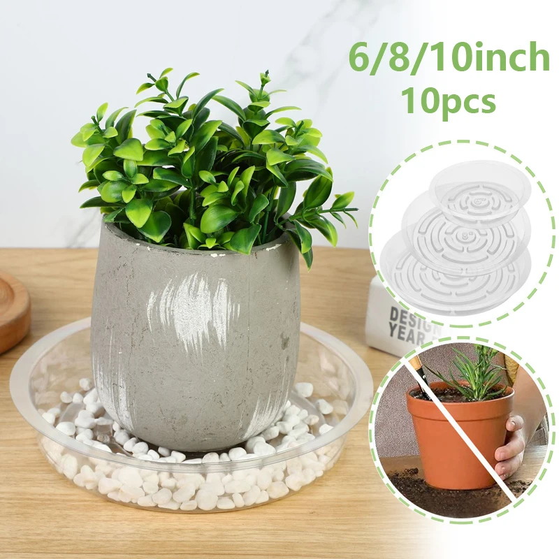 

10pcs Garden Plant Saucer Clear Plastic Drip Tray Round Flower Pot Mat Snack Container Desktop Trash Storage Accessories