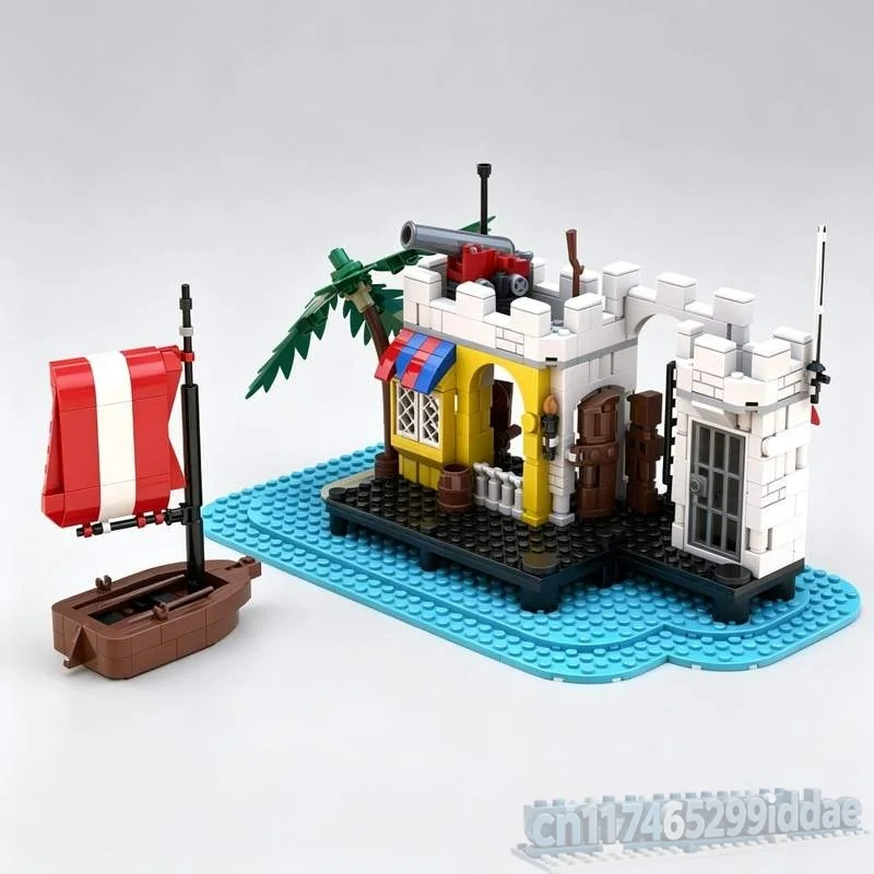 524PCS Pirates Lagoon Lockup Remake Castle Fort Model Custom Puzzle DIY Assembly Educational Toy Building Blocks Adventure Gift