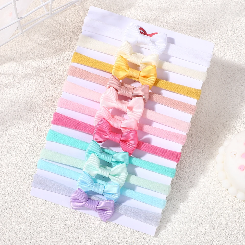 11 Stück/Set Einfarbiges Schleifen-Stirnband Exquisites Mini-Nylon-Stirnband-Set für Babys Hohe Elastizität Ohne Haarschäden – Detail 2