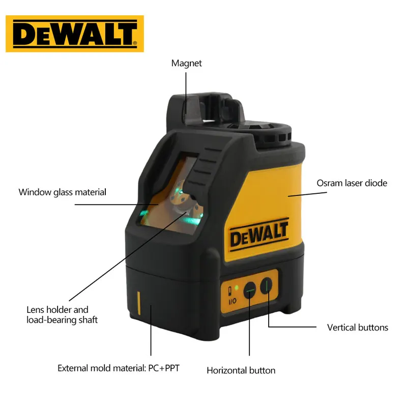 DEWALT DW088CG 2-Line Laser Level 50M Self Levelling Cross Line Gardening Tools Green Cross Line Lase Horizontal Level DEWALT