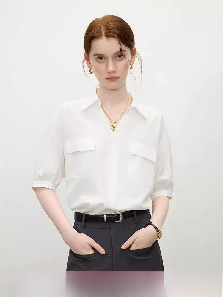 

Simple Commute Fashion Short Sleeve Shirt Women's 2025 Summer New Design Sensation Blouse Skin-friendly Breathable Polyester ...