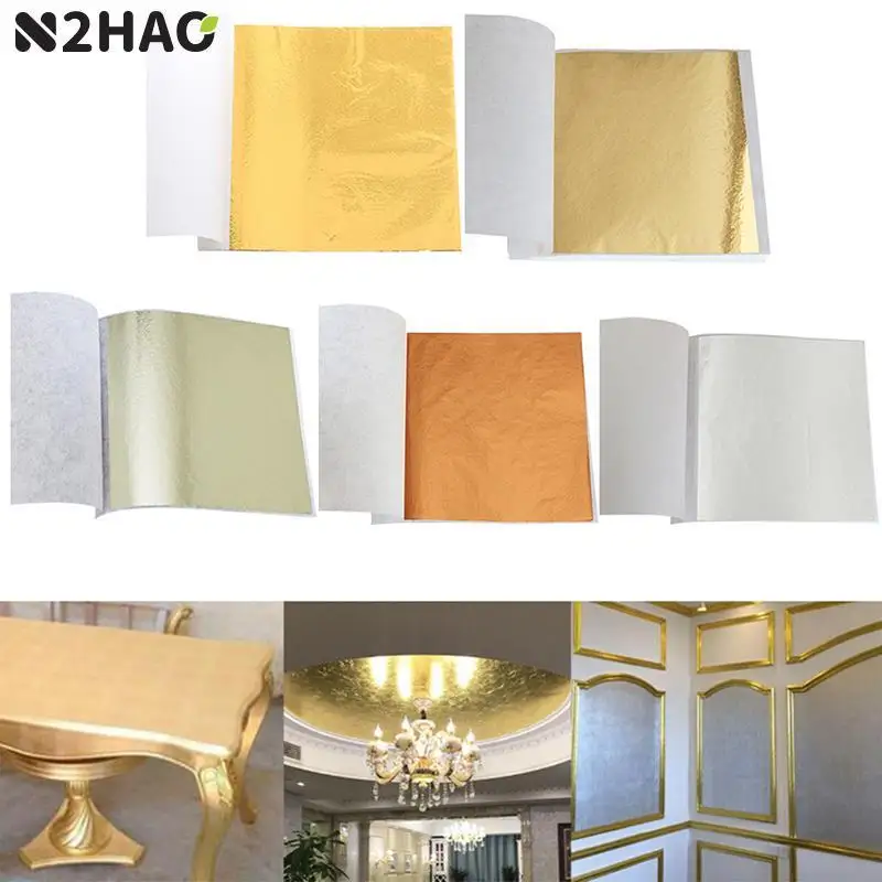 100Pcs 9X9ซม.ศิลปะการออกแบบแผ่นกระดาษปฏิบัติบริสุทธิ์ทองเงาเงินทองคำสีกุหลาบ Leaf Gilding DIY Craft ตกแต่ง