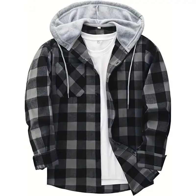 

Men's Plaid Shirt with Hood Cross-Border Short Sleeve Color Deformation Resistant Other Material Other Style Other