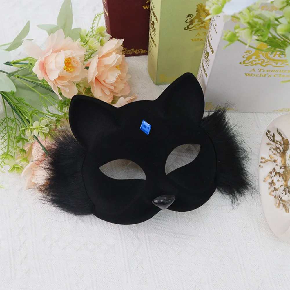 

Cosplay Party Mask Half Face Shaped Costume Prop Mask Plush Fox Cat Mask Fluffy For Adult Events Halloween Costume Parties