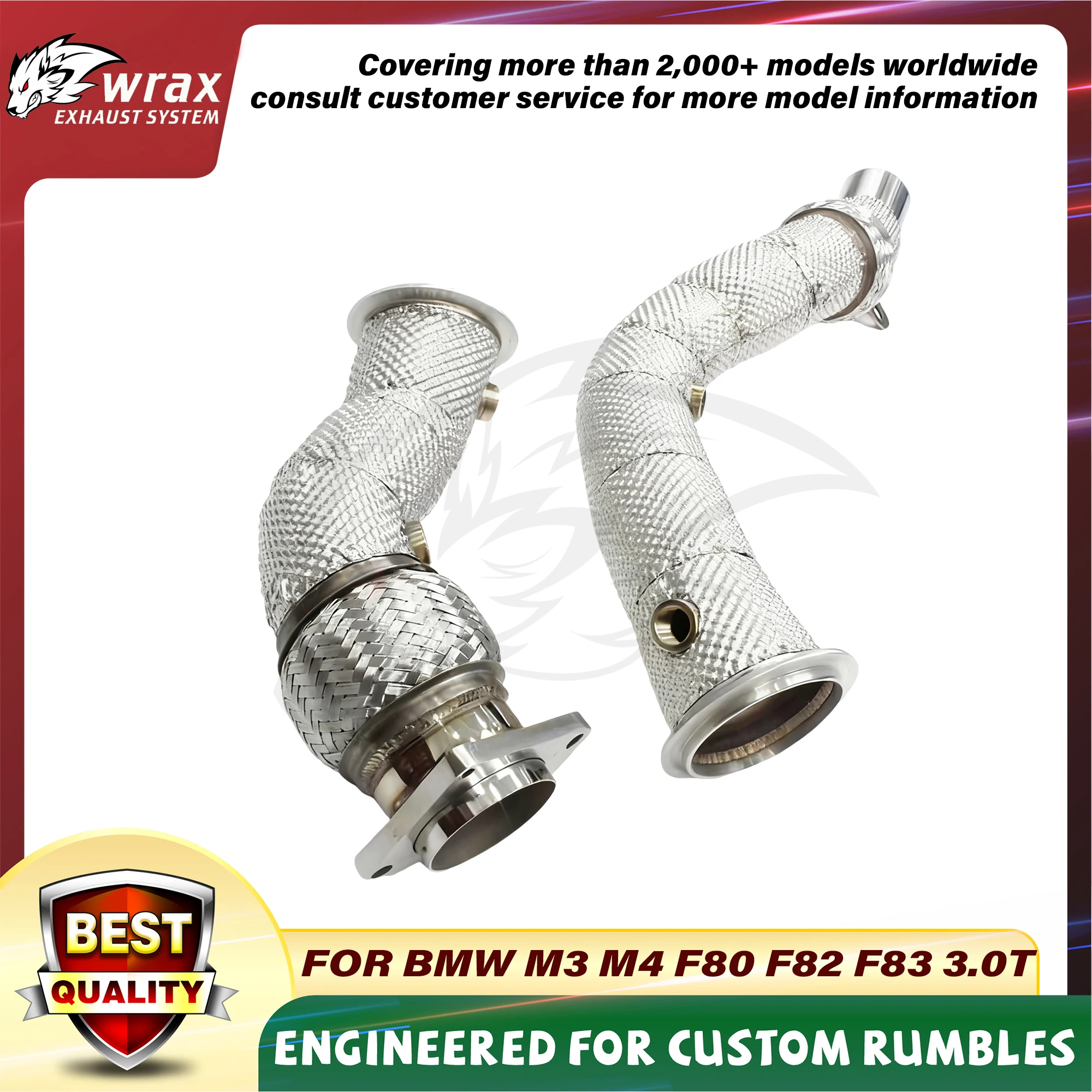 WRAX Downpipe esportivo de alto fluxo para BMW M3 M4 F80 F82 F83 3.0T SS304 Strainght Após atualização do escudo térmico