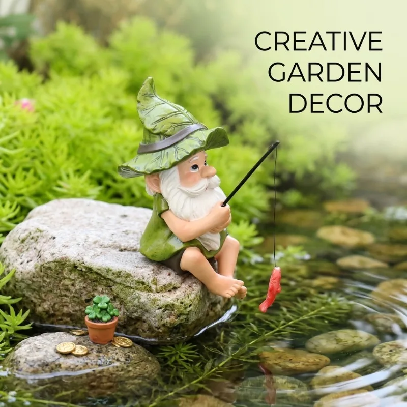 Creative Green Hat Dwarf Fishing Garden Decor, Saint Patrick's Day Resin Figurine for Outdoor Lawn Ornament