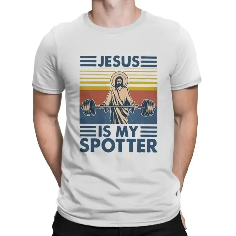 Men Christ Christian Religion Vintage Pure Cotton Tee Shirt Fitness Is My Spotter T-Shirts Round Collar Short Sleeve