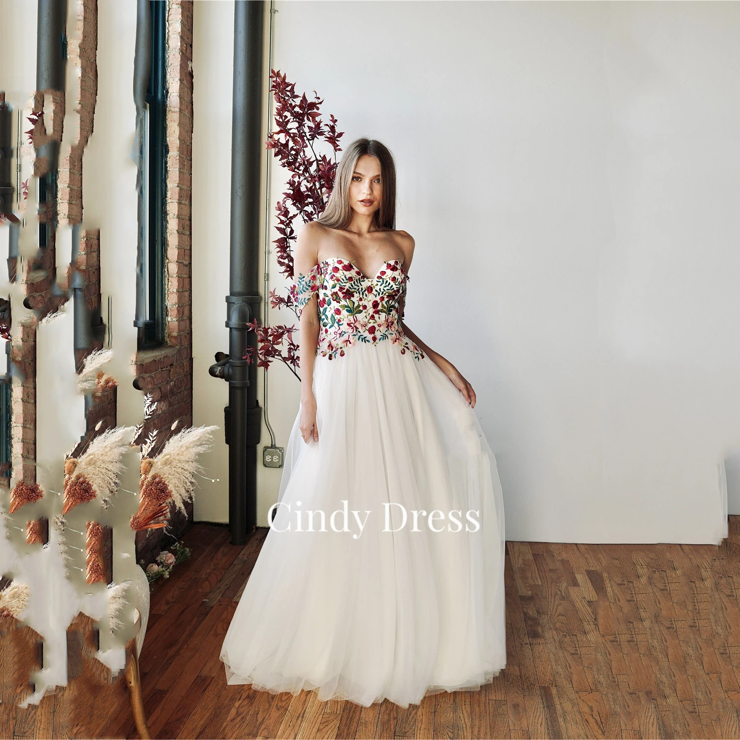 

Cindy 3D Flowers Women's Evening Party Dresses for Special Occasions Customized Wedding Dress A-line Prom Dresses 2025 Luxurious