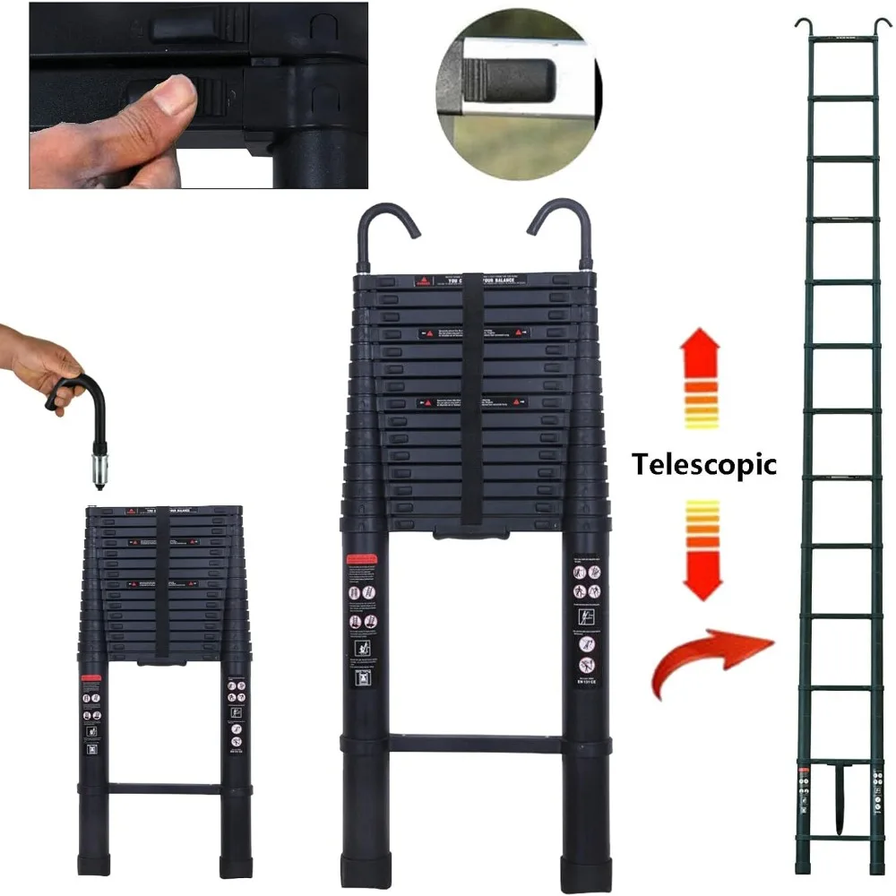 บันไดอลูมิเนียมแบบยืดหดได้ 20 ฟุต น้ำหนักเบาอเนกประสงค์ รับน้ำหนักได้ 330 ปอนด์ พร้อมตะขอเกี่ยวหลังคาแบบถอดได้ ได้รับการรับรองมาตรฐาน EN131 เหมาะสำหรับ