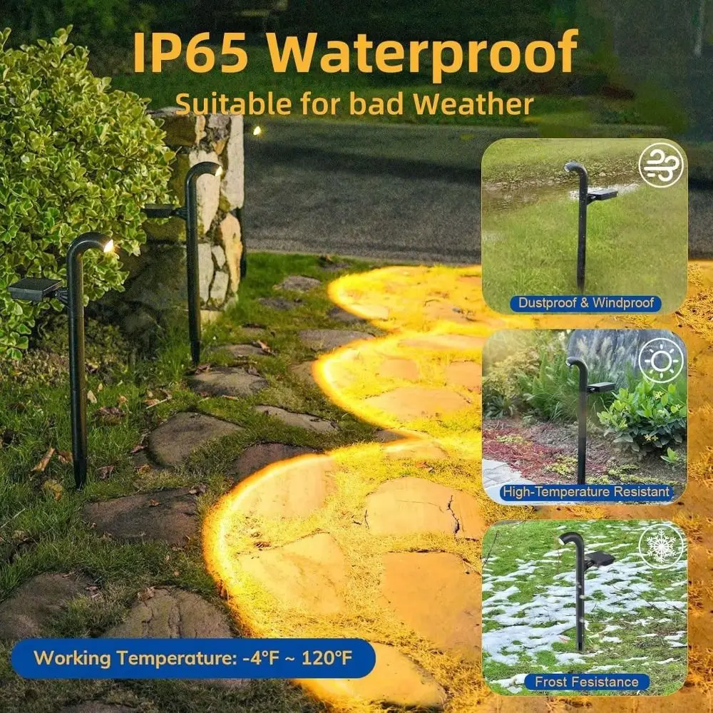 

Теплые белые солнечные уличные светильники IP55, водонепроницаемые, на солнечной энергии, для дорожек, гибкой формы