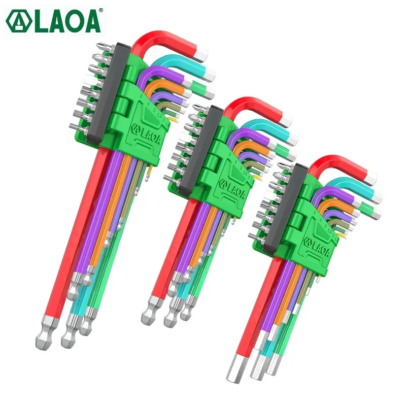 Laoa-interior Conjunto Chave Sextavada Cabeça Chata Hexágono Combinação Bits Chave de Fenda Bola Colorida Cabeça Hexágono 17 Pcs