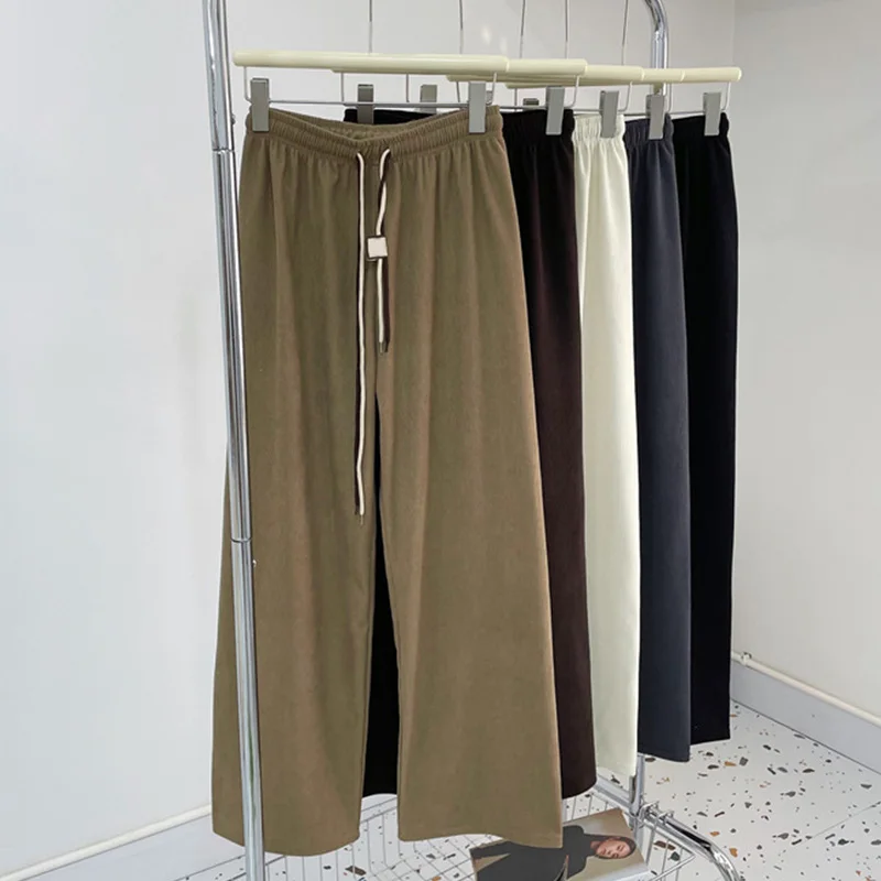 Fashion Double Drawstring Long Trousers Versatile Corduroy Slim Fit Wide Leg Pants Spring Summer Autumn Straight Leg Pants