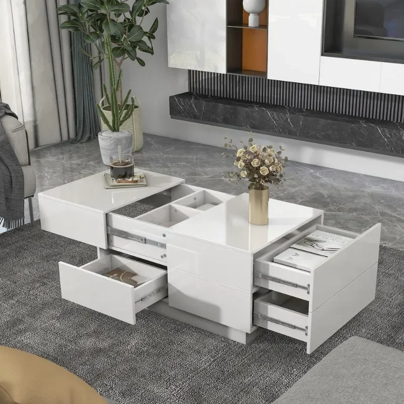 for Living room with 4 Drawers,UV High-gloss Center Table with Sliding Top,Rectangle Cocktail