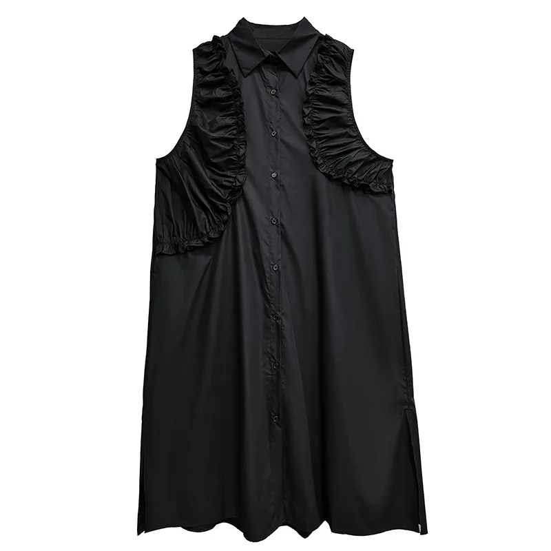 

Japanese sleeveless loose fitting dress for women, dark retro pleated long dress,2025 summer personalized temperament long dress
