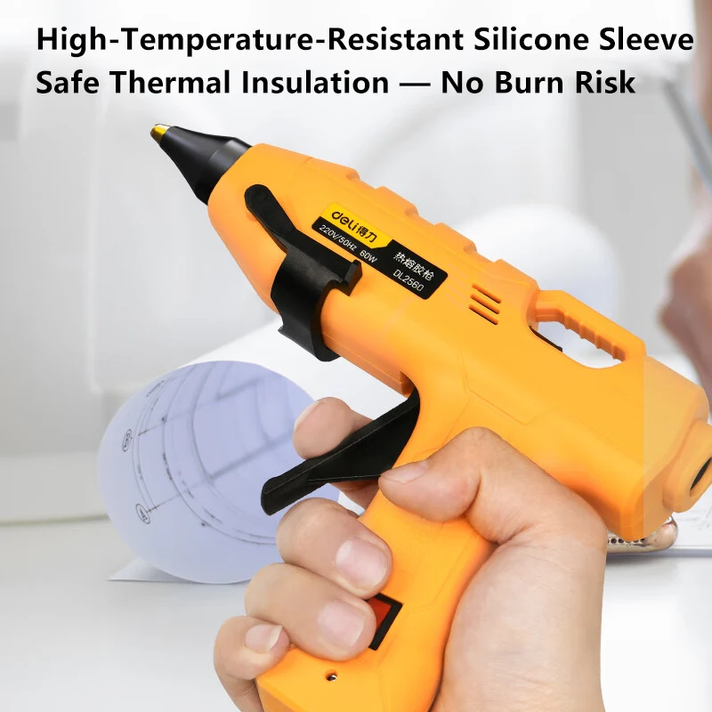 60W Hot Glue Gun Electric Copper Nozzle Anti-Drip Valve Precision Flow for Crafts Repair Model Making EU US UK Plug Adapter Incl