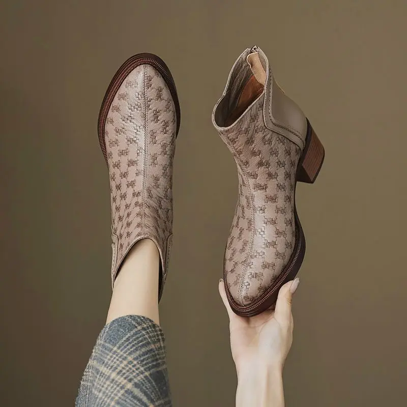 

Женские ботильоны на кожаной флисовой подкладке, элегантные роскошные женские короткие туфли на каблуке Y2k, новые осенне-зимние ботильоны с острым носком