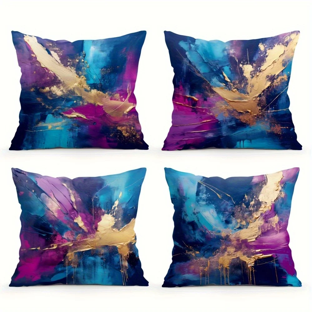 4pcs Abstract oil painting Single-sided printing Short plush Suitable for living rooms bedrooms sofas (excluding pillow cores)