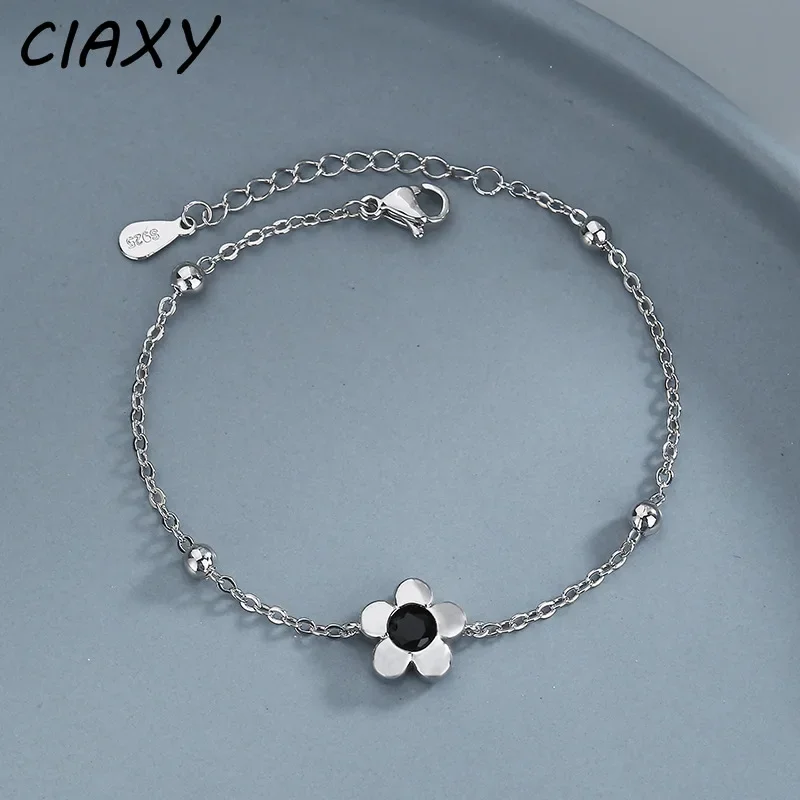 CIAXY 925 Sterling Silver Five-petal Flower Bracelets for Women Sweet Zircon Charm Bracelet Friendship Simple Jewelry Gift